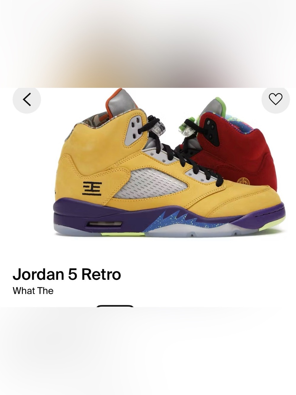 Jordan Kids Retro 5 'What The' Yellow/Red/Purple